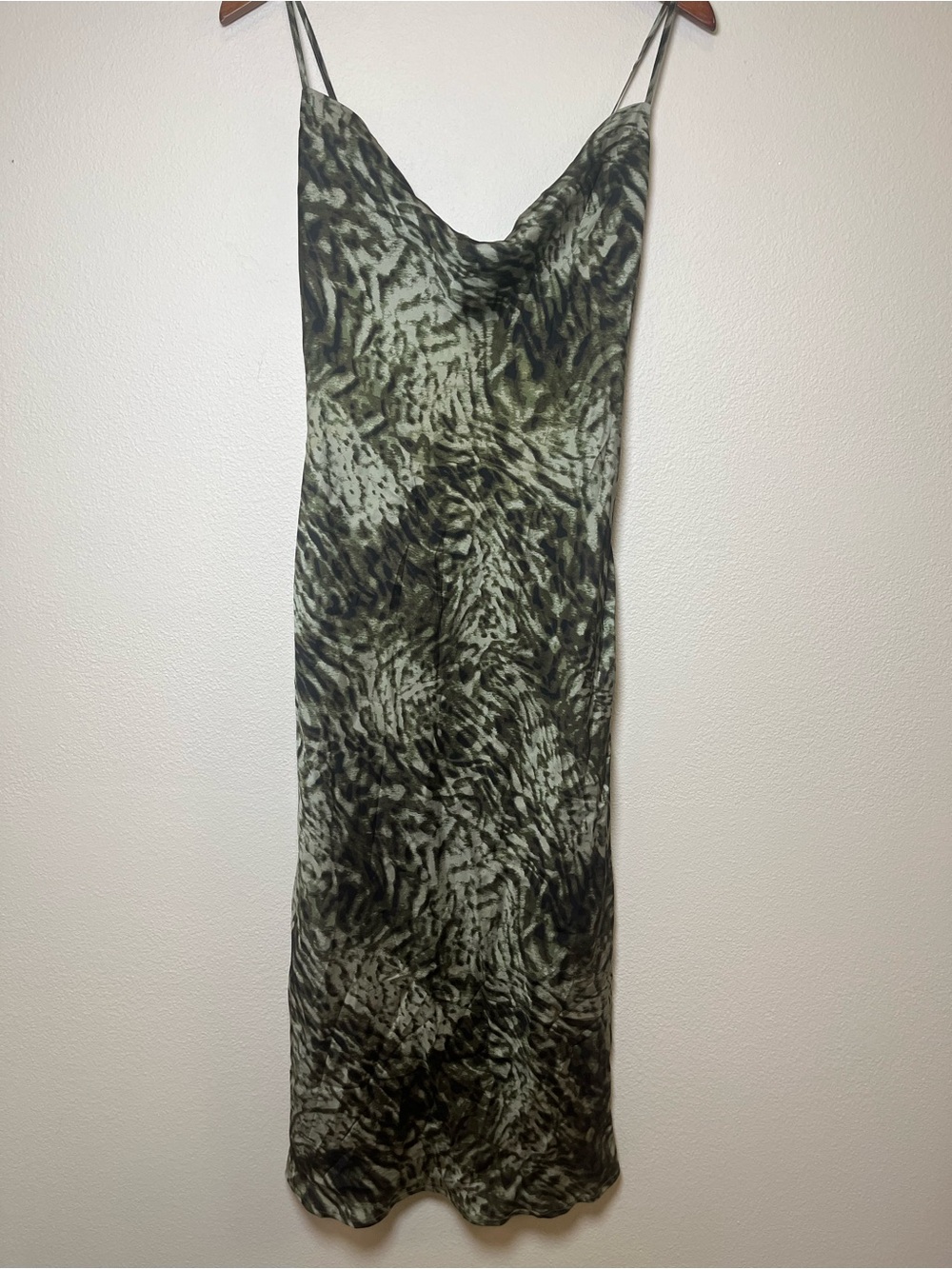 Good American Green Animal-Print Satin Slip Dress